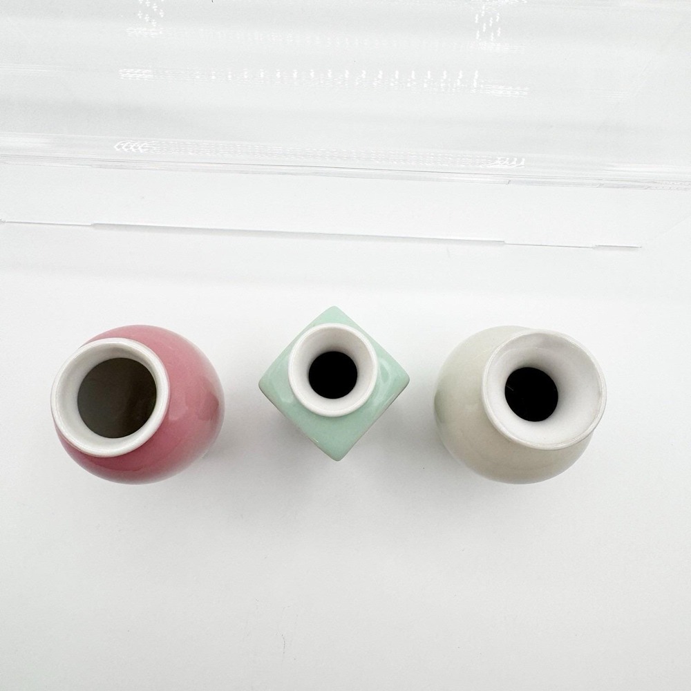 Vintage Mini Ceramic Pastel Bud Vase Lot of 3 HORCHOW Made in Japan 3.75" MCM - Picture 5 of 6